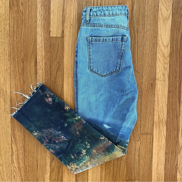 BLANK NYC The Madison Crop, Digital Print, High Waist, Raw Hem Jeans, Sz 25 - Picture 5 of 9